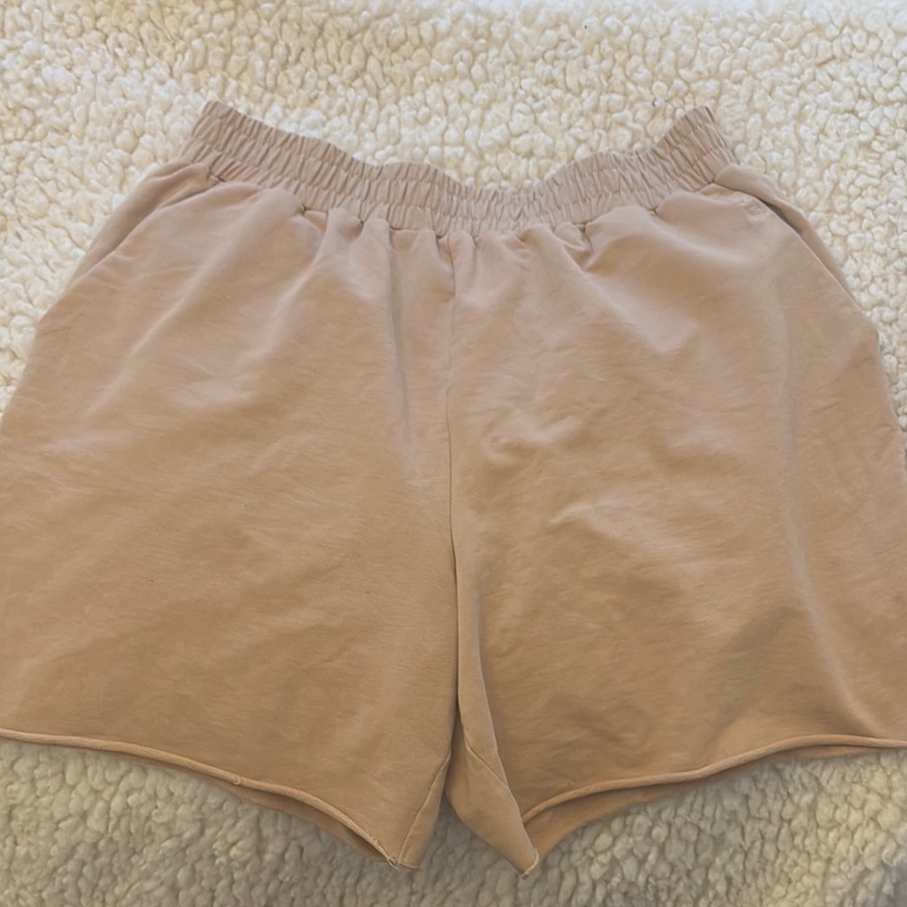 Meshki Tan Athletic Shorts Soft Elastic Waist